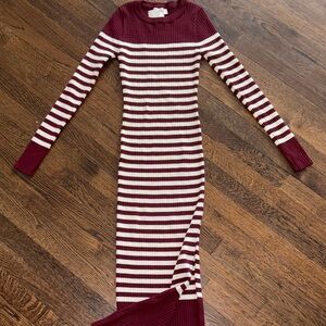184. Chic Women Burgundy and White Striped Long Sleeve Dress NWOT Size Small